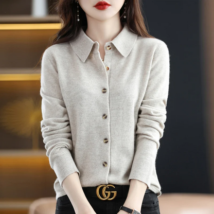 Zachte knit dames top met kraag – Grace