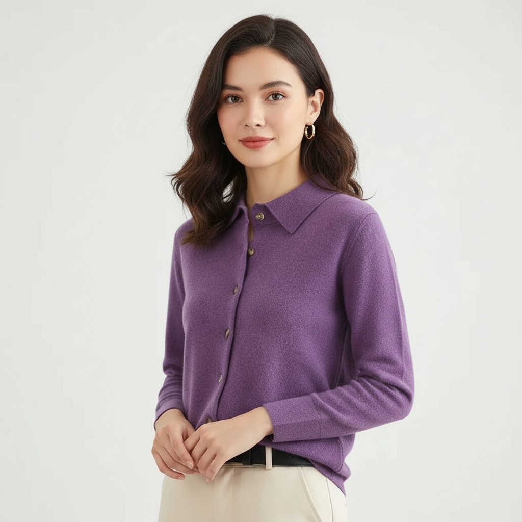 Zachte knit dames top met kraag – Grace