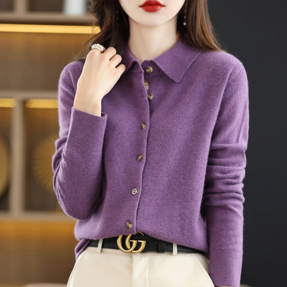 Zachte knit dames top met kraag – Grace