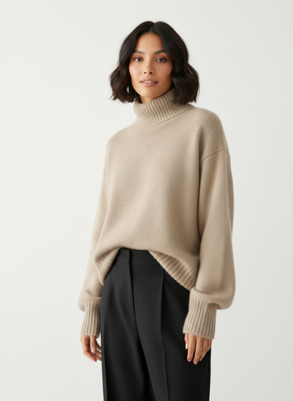 Zachte oversized damestrui met warme colkraag