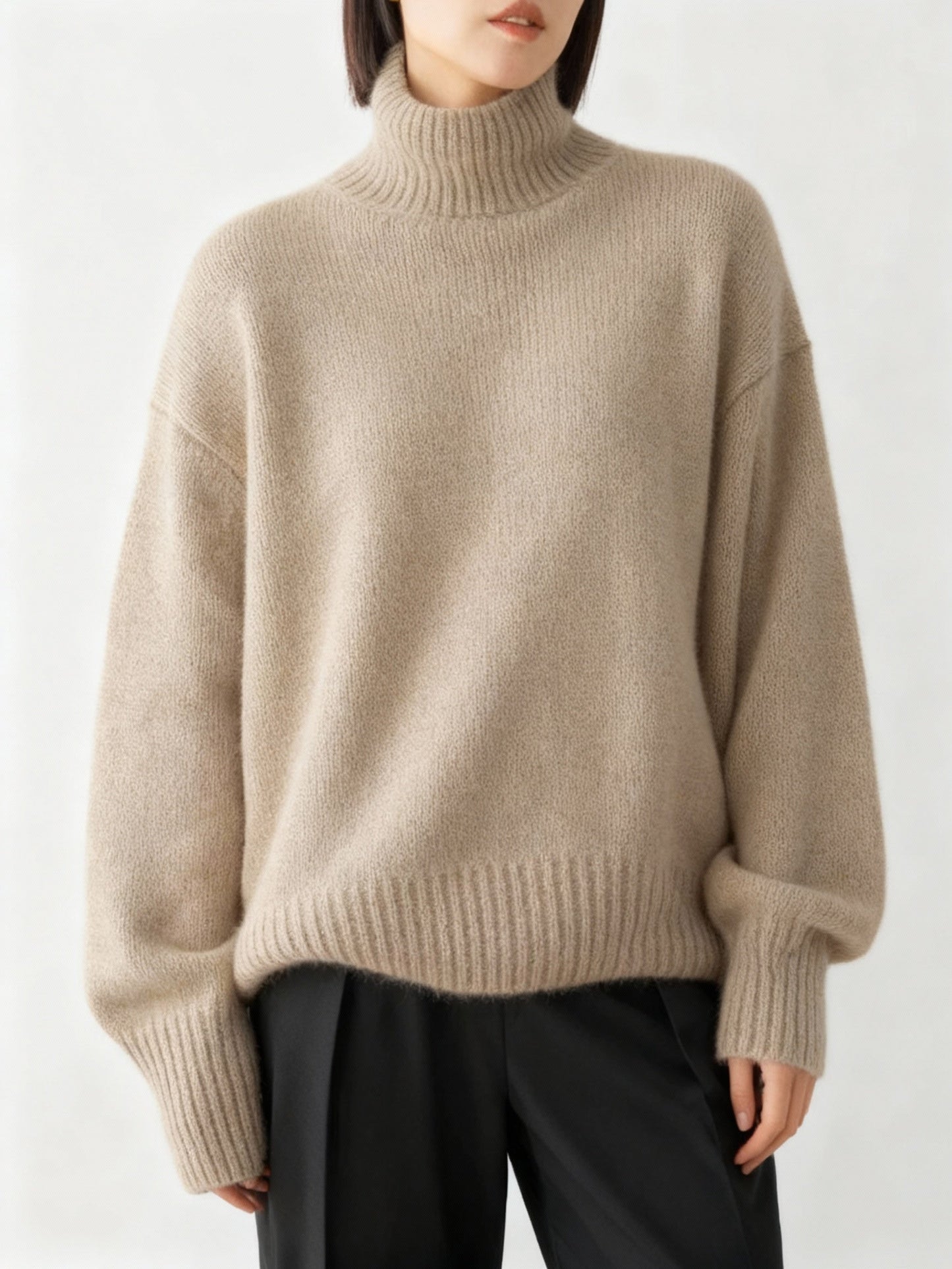 Zachte oversized damestrui met warme colkraag