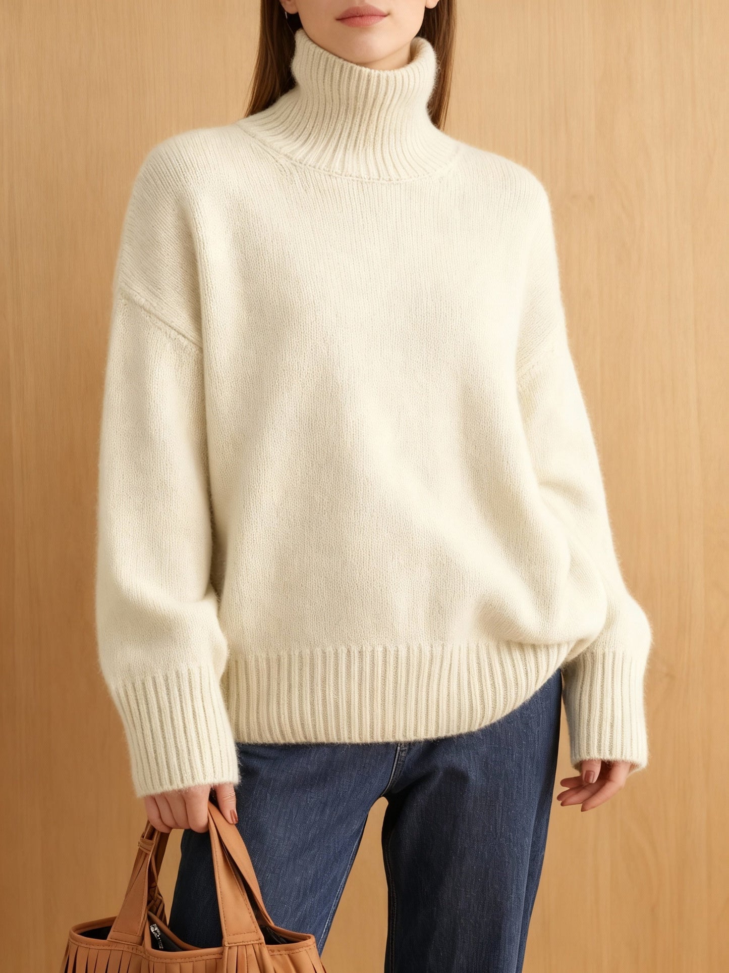 Zachte oversized damestrui met warme colkraag