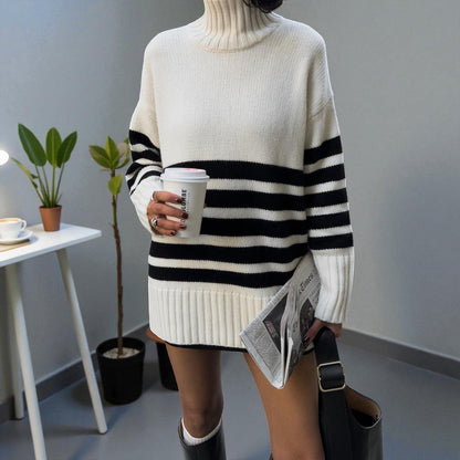 Zachte oversized gebreide trui met col en strepen