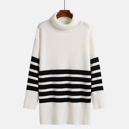 Zachte oversized gebreide trui met col en strepen