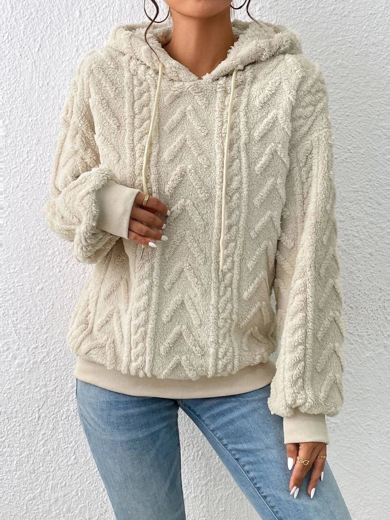 Zachte teddy dames hoodie met structuur – Elyse