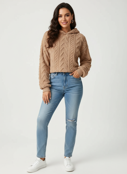 Zachte teddy dames hoodie met structuur – Elyse