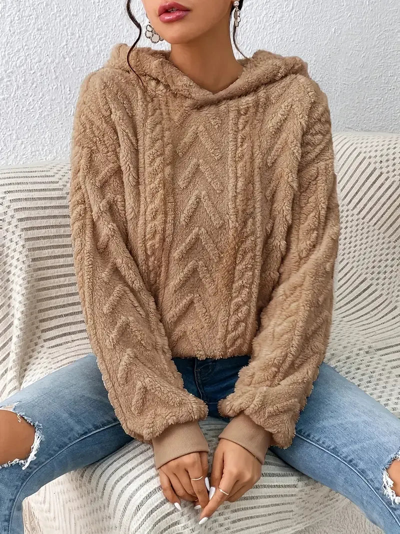 Zachte teddy dames hoodie met structuur – Elyse