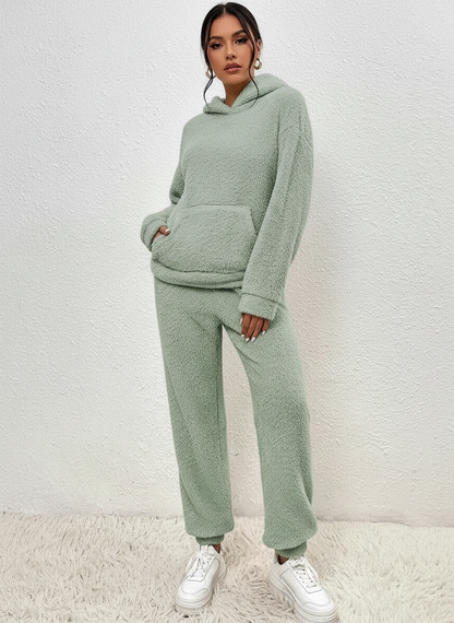 Zachte teddy dames lounge set met hoodie – Lieve