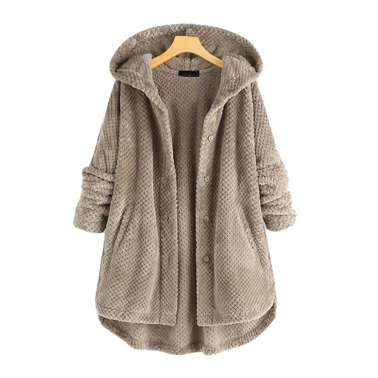 Zachte teddy fleece jas met capuchon dames – Selène