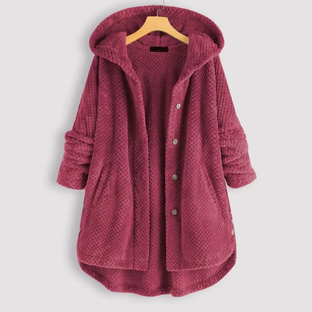 Zachte teddy fleece jas met capuchon dames – Selène