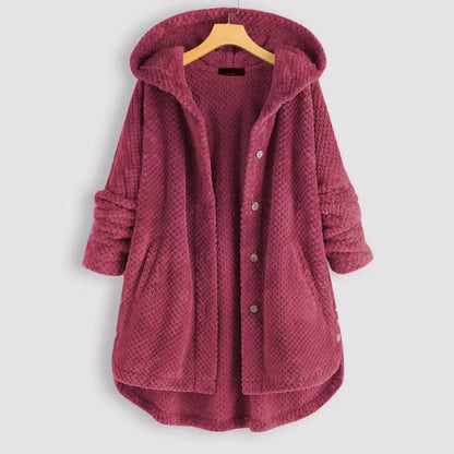 Zachte teddy fleece jas met capuchon dames – Selène