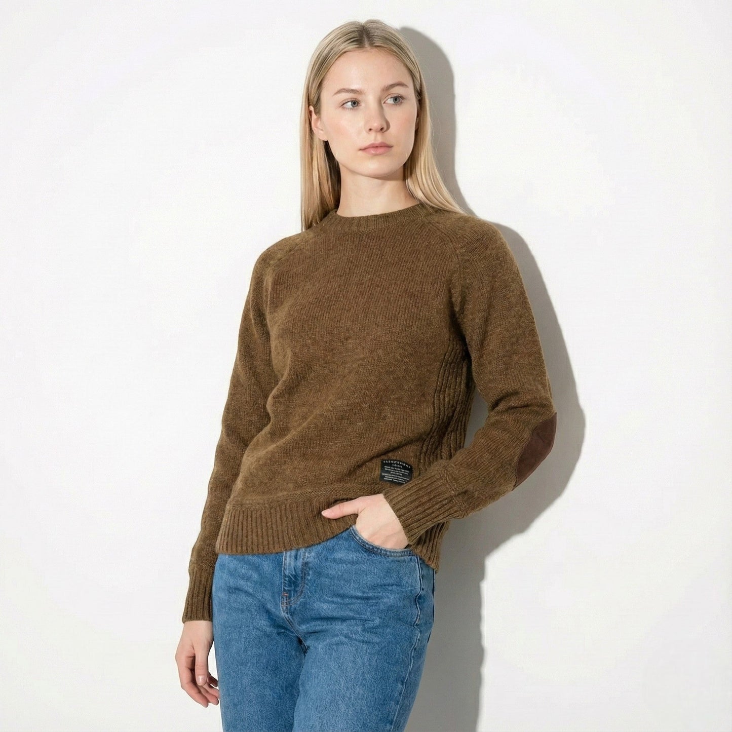 Zachte wollen wintertrui met verfijnde elleboogpatches