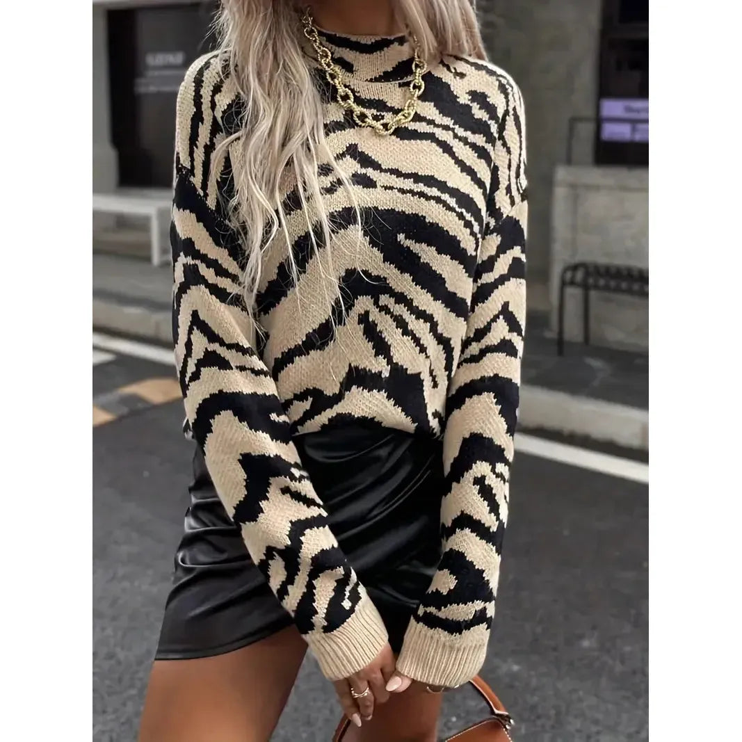Zebra gebreide dames trui met statement print – Elara