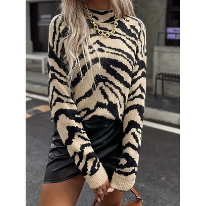 Zebra gebreide dames trui met statement print – Elara