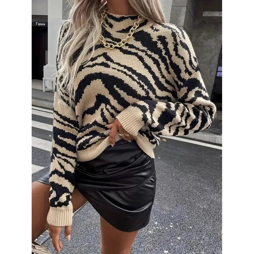 Zebra gebreide dames trui met statement print – Elara