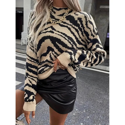 Zebra gebreide dames trui met statement print – Elara