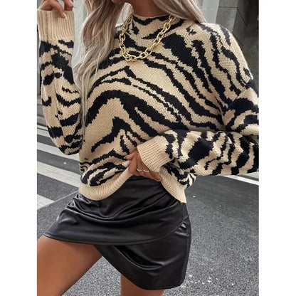Zebra gebreide dames trui met statement print – Elara