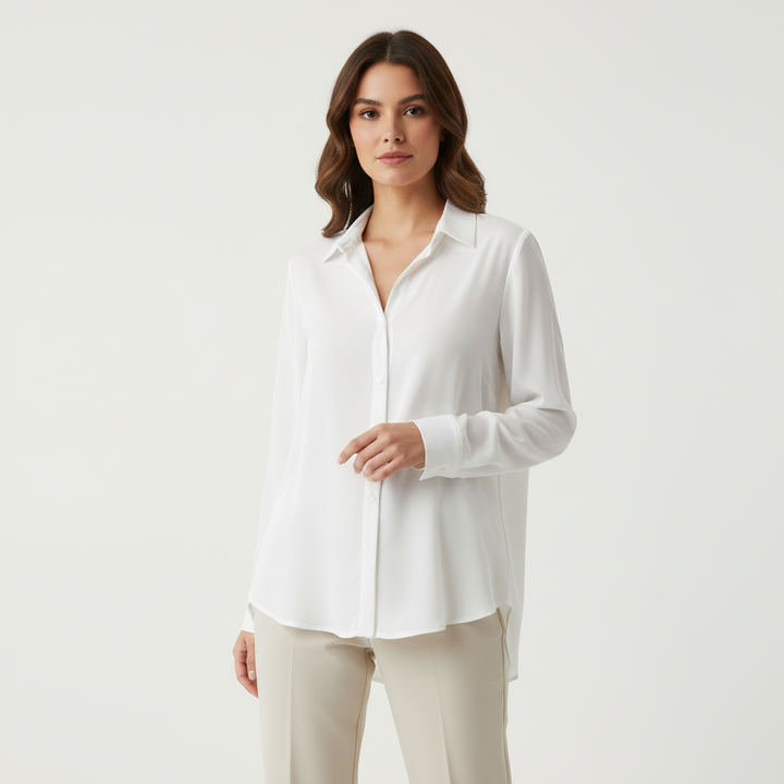Zijdezachte damesblouse met elegante glans en losse pasvorm