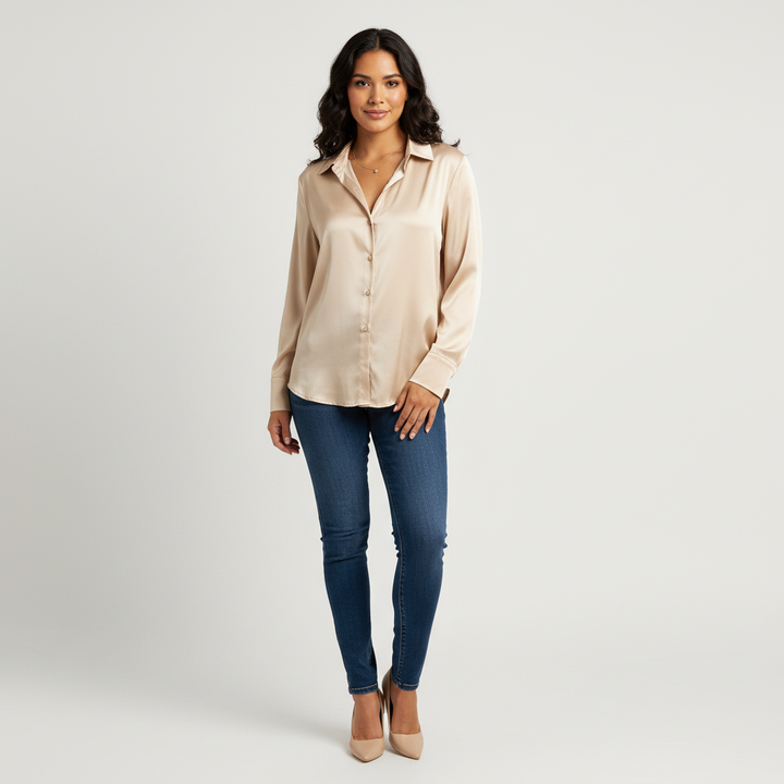 Zijdezachte damesblouse met elegante glans en losse pasvorm