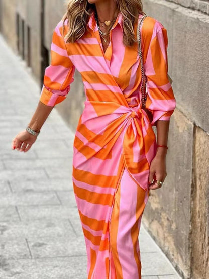 Zomerse Wikkel Jurk met Kraag en Print in Lichtgewicht Viscose