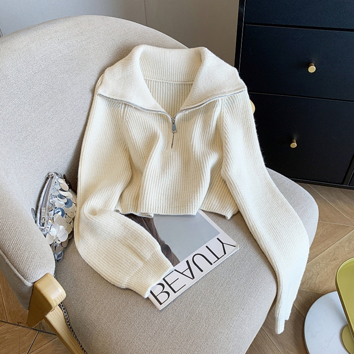 Riël Cropped Sweater Coat Dames Trui