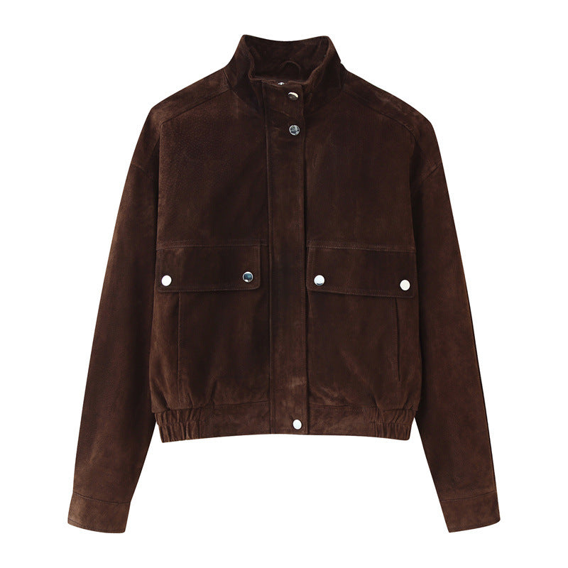 Darlene Vintage Bruin Suède Look Jacket – Luxe Cropped Dames Biker Jacket