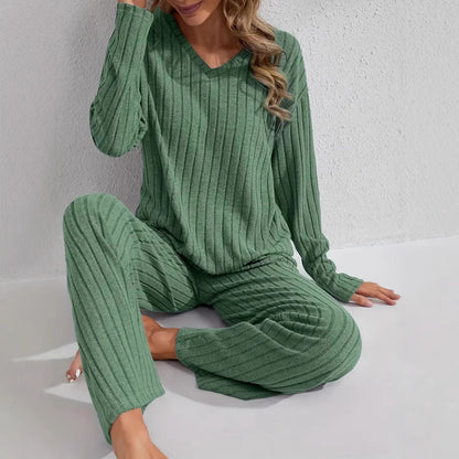 Lotte Geribbelde Dames Lounge Set – Comfortabele Huispak / Pyjama Set met Lange Mouwen