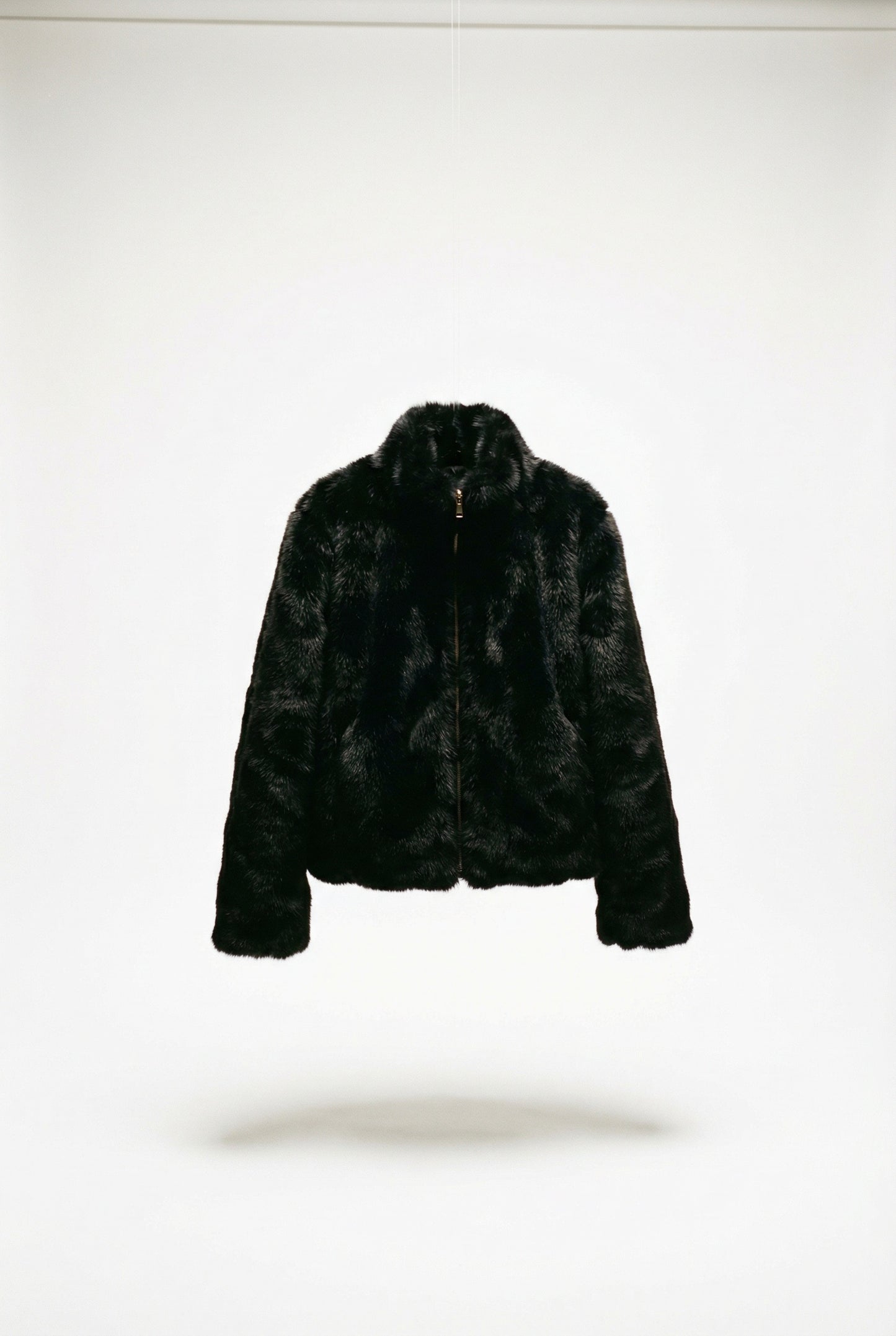 Fuzzy Dames Cropped Faux Fur Jas Bruin Met Ritssluiting