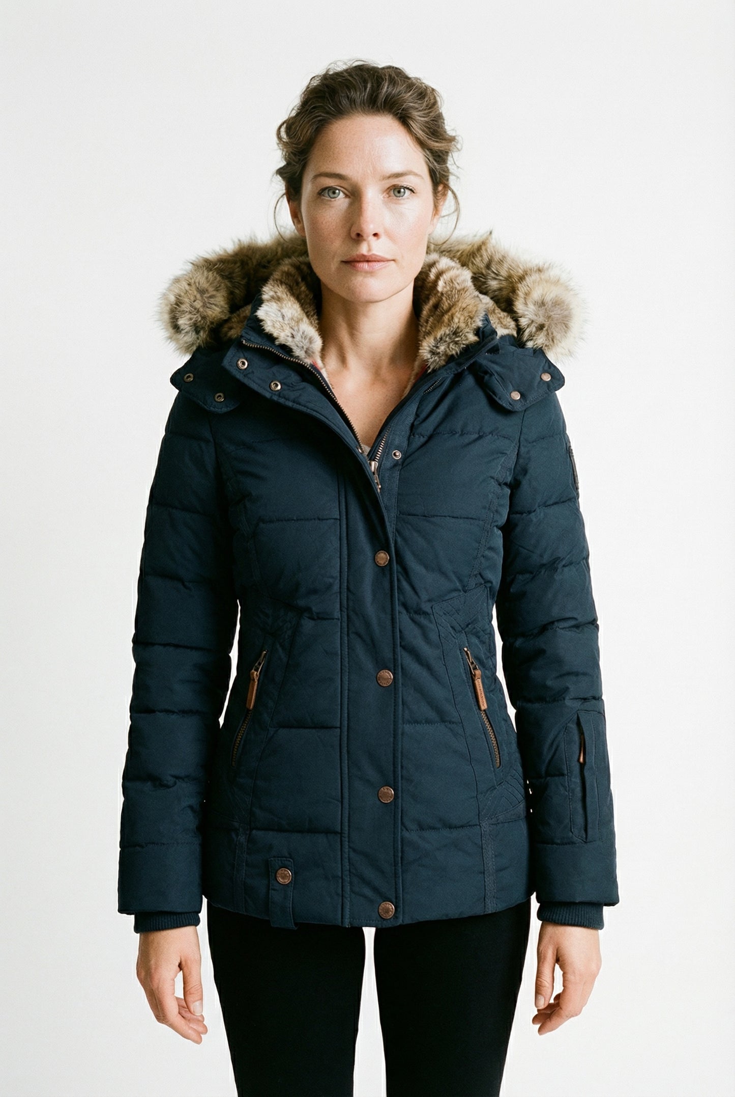 Aurelie lange parka dames met bontkraag en capuchon