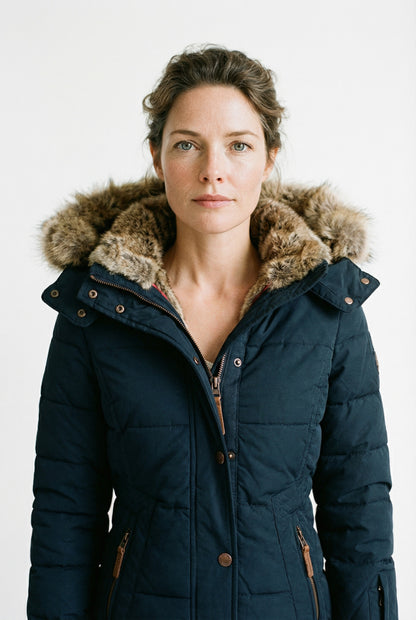 Aurelie lange parka dames met bontkraag en capuchon