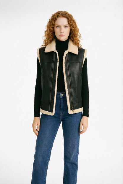 Ause Teddy Gevoerd Vest met Faux Leren Mouwen