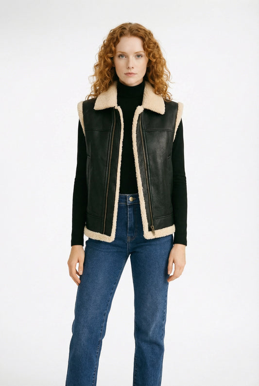 Ause Teddy Gevoerd Vest met Faux Leren Mouwen
