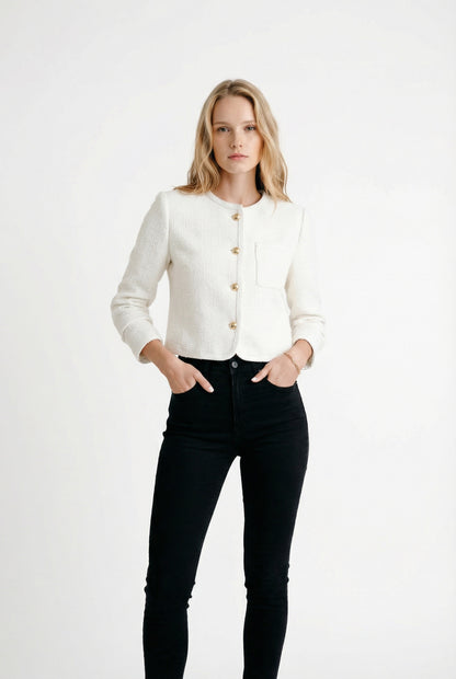 Elara Vance Cropped Textured Blazer