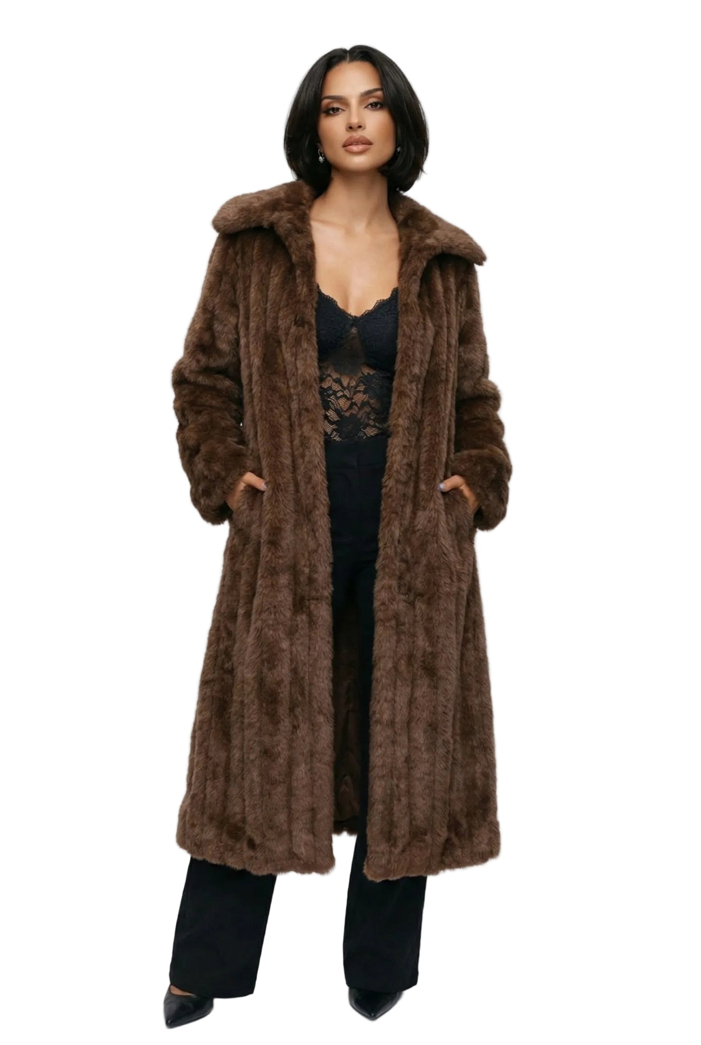 Moss Dames Faux Fur Jas | Luxe Oversized Winterjas in Chocoladebruin