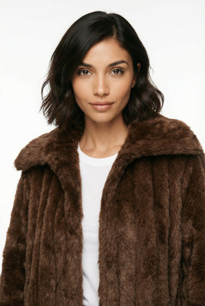 Moss Dames Faux Fur Jas | Luxe Oversized Winterjas in Chocoladebruin