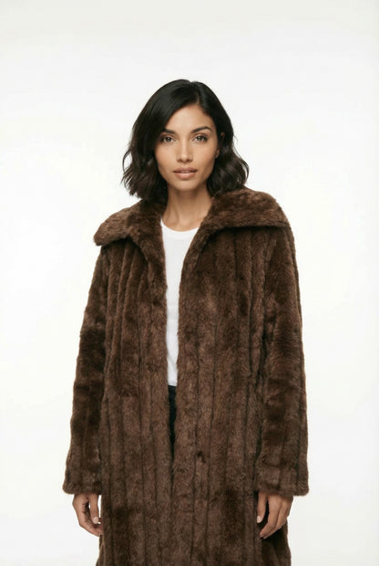 Moss Dames Faux Fur Jas | Luxe Oversized Winterjas in Chocoladebruin
