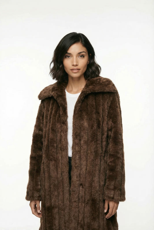 Moss Dames Faux Fur Jas | Luxe Oversized Winterjas in Chocoladebruin