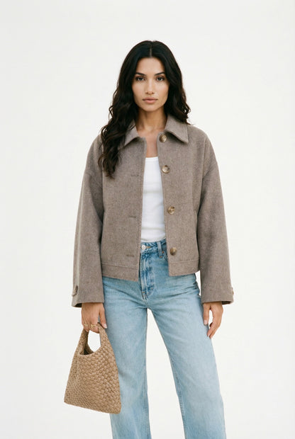 Founders Crop Jacket Taupe Luxe Wolblend Dames Jas