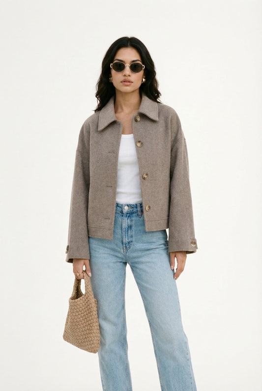 Founders Crop Jacket Taupe Luxe Wolblend Dames Jas