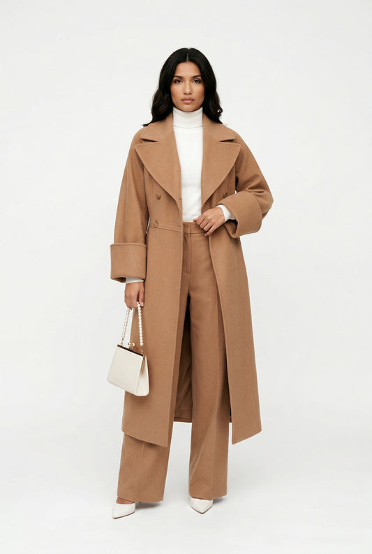 Ayuna Sculpted Wool Blend Long Coat