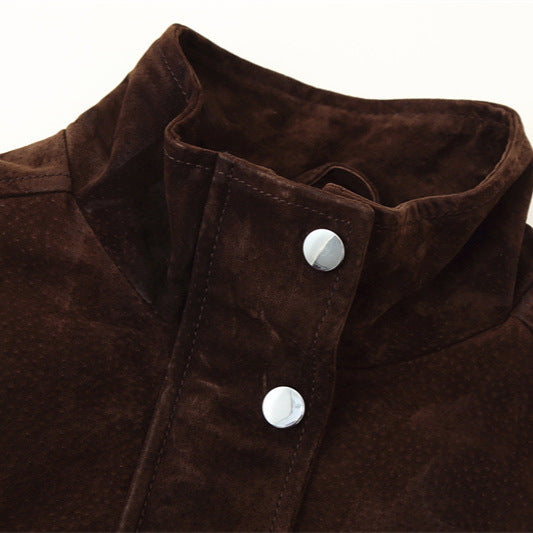 Darlene Vintage Bruin Suède Look Jacket – Luxe Cropped Dames Biker Jacket