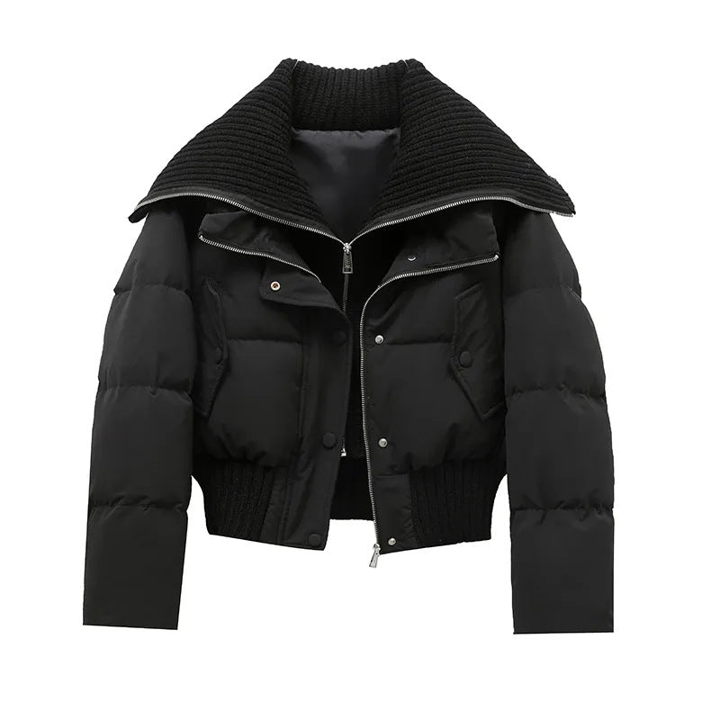 Delayed Dames Cropped Puffer Jas met Grote Ribkraag