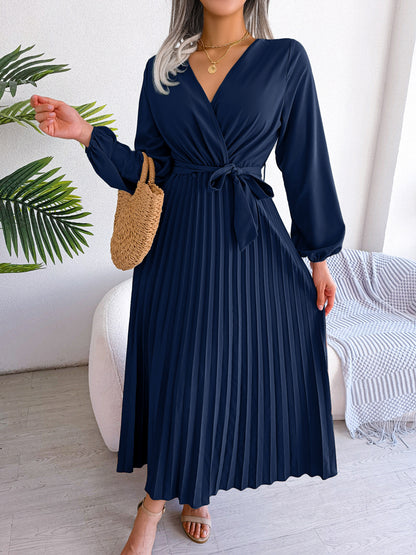 Isabella Elegante Maxi Jurk met Plooien – Dames Overslag Jurk met V-Hals