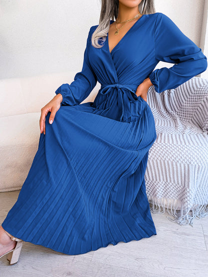 Isabella Elegante Maxi Jurk met Plooien – Dames Overslag Jurk met V-Hals