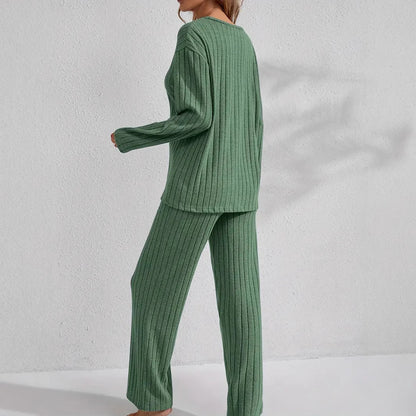 Lotte Geribbelde Dames Lounge Set – Comfortabele Huispak / Pyjama Set met Lange Mouwen