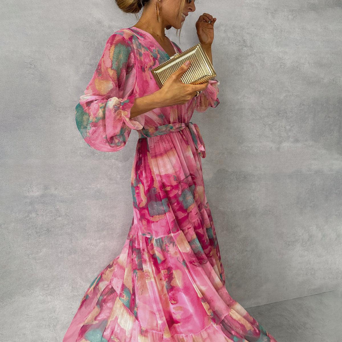 Ariana  Elegante Chiffon Maxi Dress met Bloemenprint
