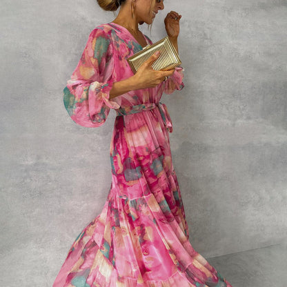 Ariana  Elegante Chiffon Maxi Dress met Bloemenprint